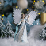 Decoratiune Craciun, Figurina inger LED cu porumbel, alb 27 cm - imagine 2