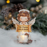 Decoratiune Craciun, Ingeras cu lumanare LED 12 cm alb - imagine 2
