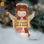 Decoratiune Craciun, Ingeras cu lumanare LED, 12 cm, rosu - imagine 2