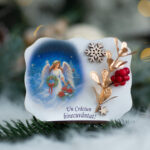 Decoratiune Craciun, Placuta pe suport cu ingeras 11*8 cm - imagine 2