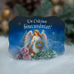 Decoratiune Craciun, Placuta pe suport cu ingeras albastru 11*8 cm - imagine 2