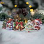 Set 4 globuri din lemn cu figurine multicolore, 8*7 cm - imagine 2