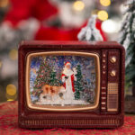 Decoratiune Craciun, Felinar muzical TV cu Mos Craciun, maro, 18*14*7cm - imagine 2