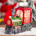 Decoratiune Craciun, Felinar muzical Tren cu Mos Craciun, diverse modele, 21*18*8cm - imagine 4