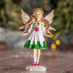 Decoratiune Craciun, Zana, alb cu verde, 14 cm - imagine 2