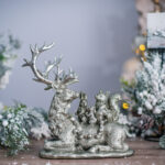 Figurina Cerb in sezut cu animale, argintiu, 33 cm - imagine 2