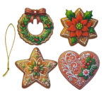 Decoratiune Craciun, Set 4 globuri din lemn, 7 cm