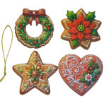 Decoratiune Craciun, Set 4 globuri din lemn, 7 cm