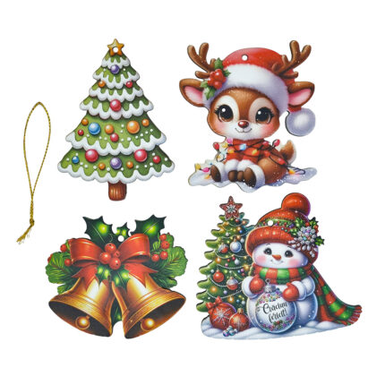 Set 4 globuri din lemn cu figurine multicolore, 8*7 cm
