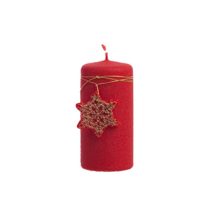 Lumanare cu fulg de zapada, rosu cu auriu,12*5,8 cm