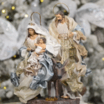 Decoratiune Craciun, Sceneta Scena Nasterii pe suport, albastru  40 cm - imagine 2