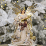 Decoratiune Craciun, Inger cu lira, bej cu auriu, 35 cm - imagine 2