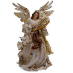 Decoratiune Craciun, Inger cu lira, bej cu auriu, 35 cm