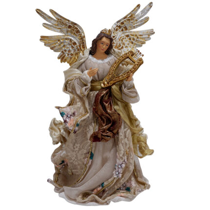 Decoratiune Craciun, Inger cu lira, bej cu auriu, 35 cm