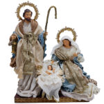 Decoratiune Craciun, Sceneta Sfanta Familie pe suport de lemn, albastru 45 cm