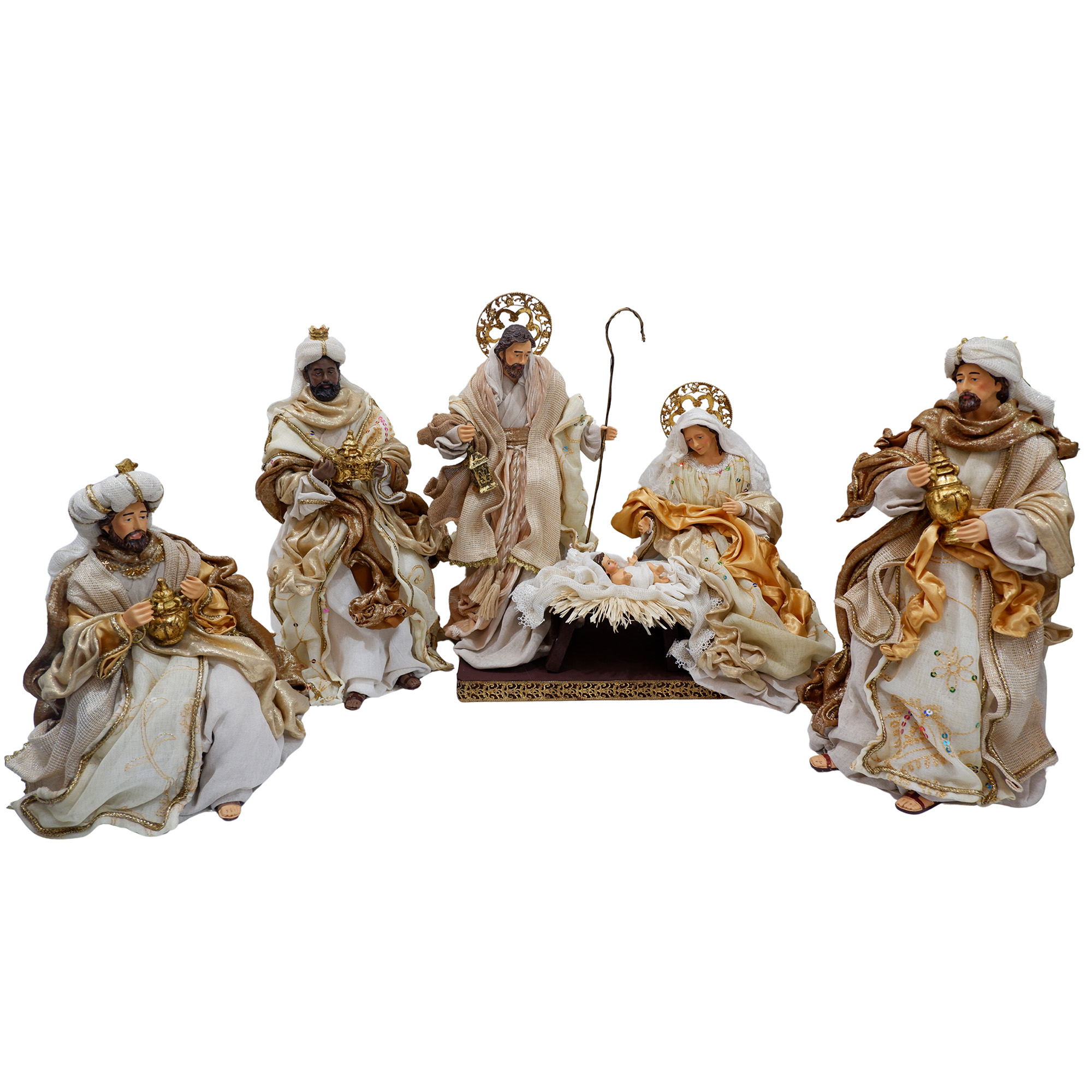 ITEM WHITE 2025 - 25-11-NSF Scena Nasterii 4 piese - 6 Figurine, bej cu auiu