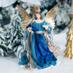Decoratiune Craciun, Inger cu lumanare, albastru, 30 cm - imagine 3