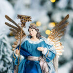 Decoratiune Craciun, Inger cu lumanare, albastru, 30 cm - imagine 4