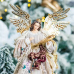 Decoratiune Craciun, Inger cu lira, bej cu auriu, 35 cm - imagine 6