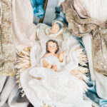 Decoratiune Craciun, Sceneta Sfanta Familie pe suport de lemn, albastru  45 cm - imagine 7
