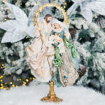Decoratiune Craciun, Sceneta Scena Nasterii pe stativ, verde, 47 cm - imagine 3