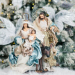Decoratiune Craciun, Sceneta Scena Nasterii pe suport, albastru  40 cm - imagine 3