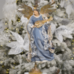 Decoratiune Craciun, Inger pe stativ, albastru, 55 cm - imagine 2