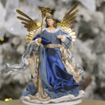 Decoratiune Craciun, Inger cu lumanare, albastru, 30 cm - imagine 2