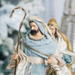 Decoratiune Craciun, Scena Nasterii 6 piese- 6 figurine, bej cu albastru, 35 cm - imagine 4