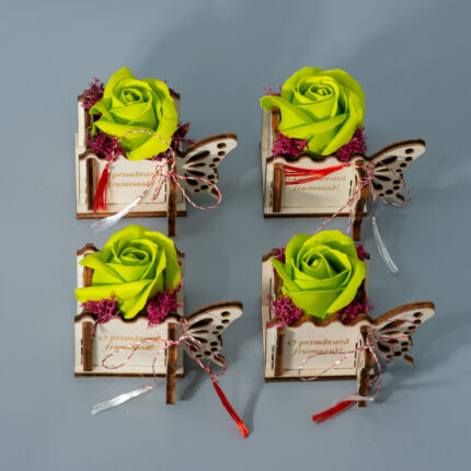 Set 4 trandafiri de sapun, verde , 6 cm