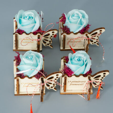 Set 4 trandafiri de sapun, albastru , 6 cm