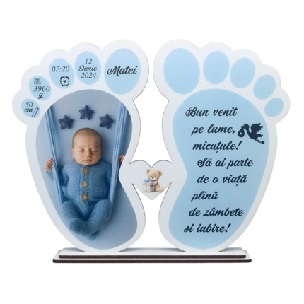 Rama Personalizată Printată "Piciorușe Băiețel" 20x16 cm