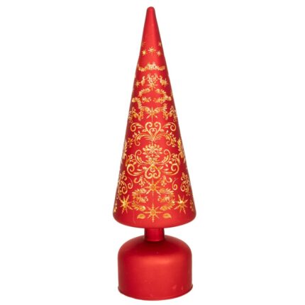 Decoratiune Craciun, bradut rosu din sticla cu led, 9*9*31 cm