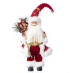 Set 6 Moș Crăciun din catifea roșu 30 cm