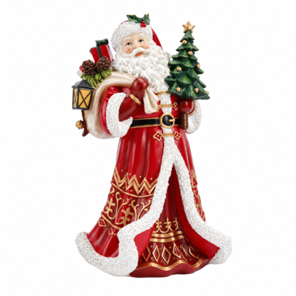 Decorațiune  Moș Crăciun roșu cu accente aurii 44 cm