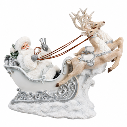 Decorațiune Crăciun Premium  Moș Crăciun în sanie cu reni 36 cm