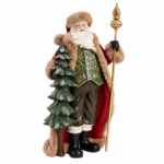 Decorațiune Moș Crăciun cu sceptru, roșu cu verde, 44 cm