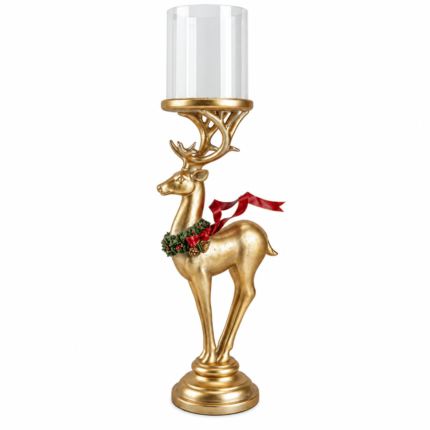 Decorațiune Crăciun Premium  Suport de lumânare Cerb Auriu 42 cm