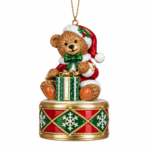 Decorațiune Crăciun Ursuleț de agățat cu cadou, 12 cm