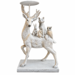 Decorațiune Crăciun Suport de lumânare Cerb Alb cu animăluțe 39 cm