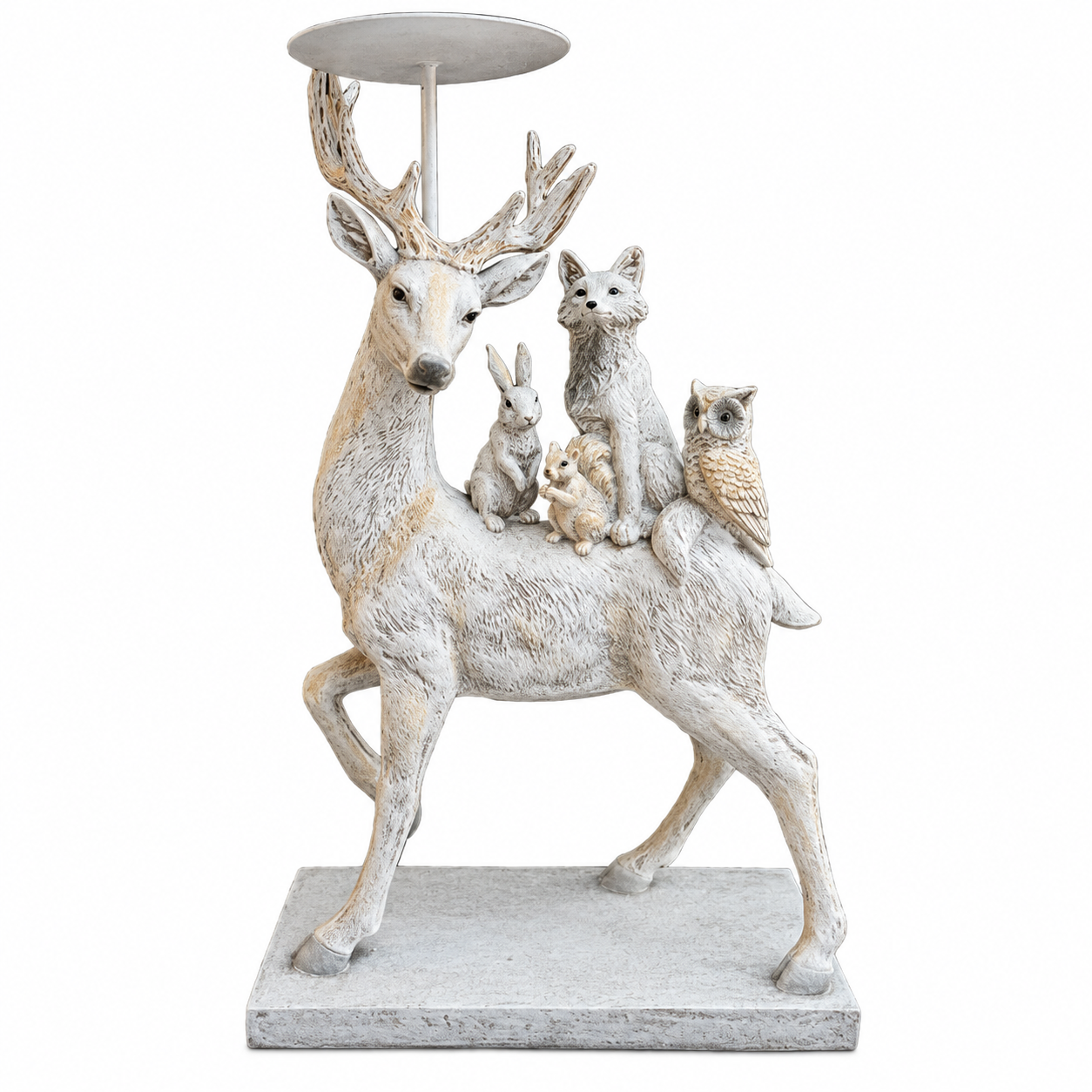 1170006 Decorațiune Crăciun Suport de lumânare Cerb Alb cu animăluțe 39 cm