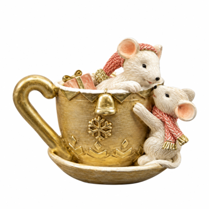 Decorațiune Crăciun Ceșcuță aurie cu șoricei, 8 cm
