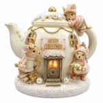 Decorațiune Crăciun Căsuța șoriceilor, alb cu bej, 12 cm