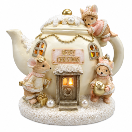 Decorațiune Crăciun Căsuța șoriceilor, alb cu bej, 12 cm