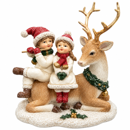 Decorațiune Crăciun Copii cu ren, 14 cm