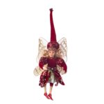 Set 6 zâne de agățat în brad, vișiniu cu auriu, 30 cm
