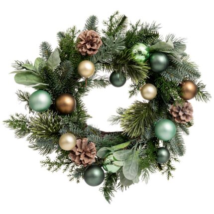 Decorațiune de Crăciun Coroniță verde cu globuri și conuri, 40 cm