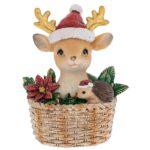 Decorațiune Crăciun Coșuleț cu ren și arici, 8.5*6.5*10.5 cm