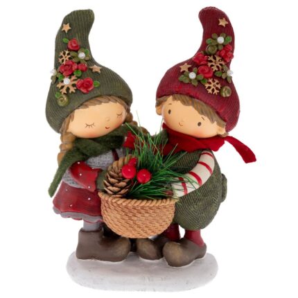Decorațiune Crăciun Copii cu coșuleț, 14 x 9,5 x 20,5 cm