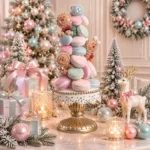 Decorațiune Crăciun Tort de macarons cu figurine festive, 28 cm - imagine 2